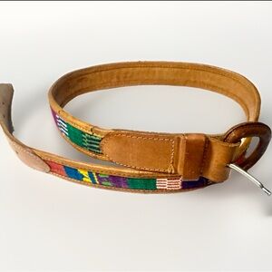Handmade Leather Belt Woven Textile Inlay Made in Guatemala Boho Artisan 30”-34”
